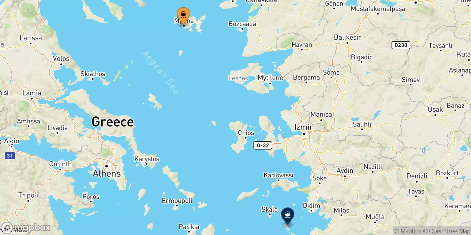 Ferries from Myrina (Limnos) to Leros