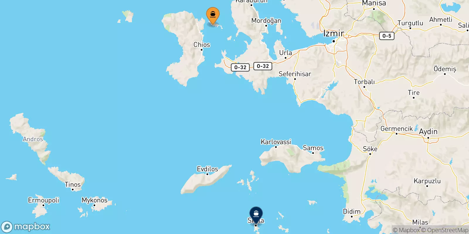 Ferries from Inousses to the Dodecanese Islands