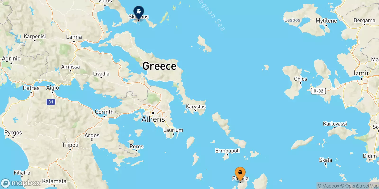 Ferries from Paros to the Sporades Islands