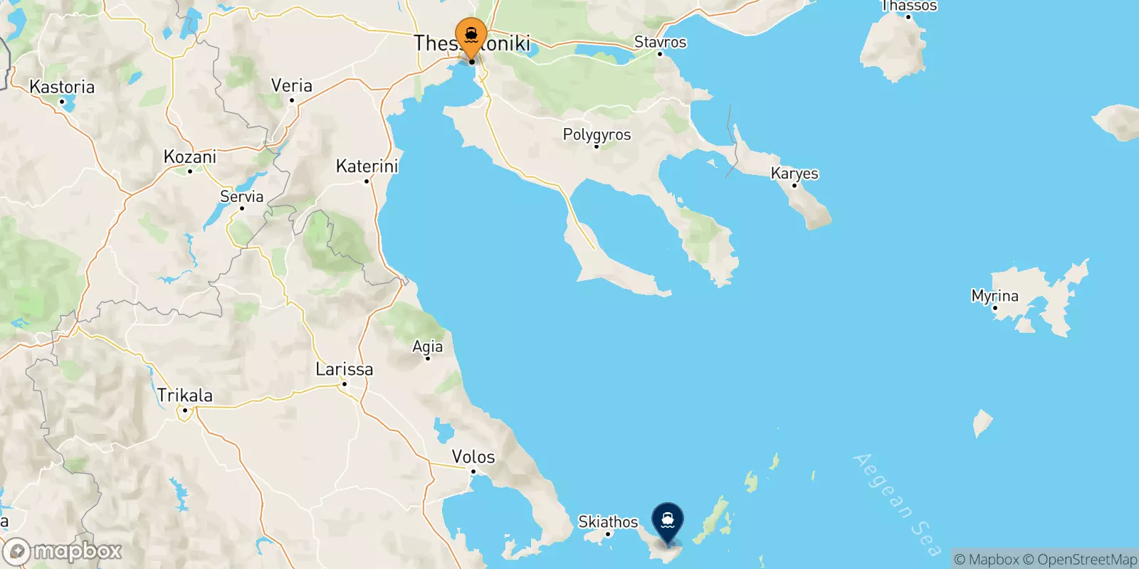 Ferries from Thessaloniki to Glossa (Skopelos)
