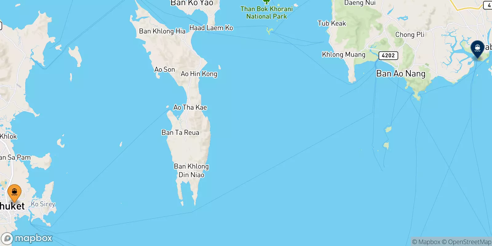 Ferries from Phuket Island to Krabi (Klong Jilad Pier)