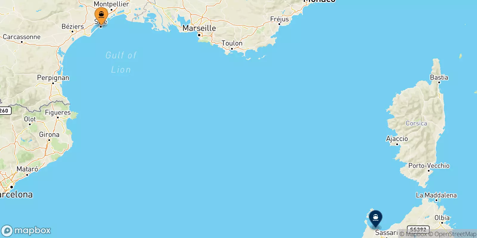 Ferries from Sete to Porto Torres